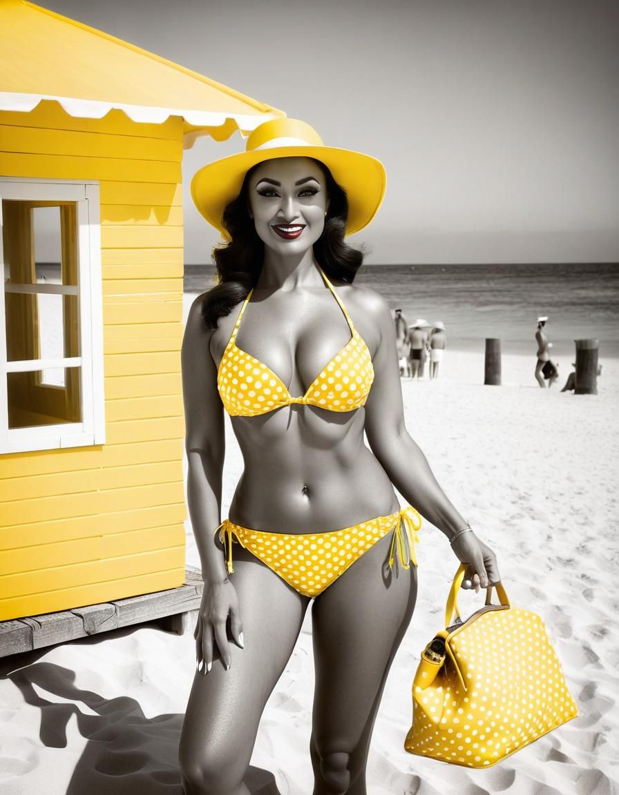 She wore an itsy bitsy teenie weenie yellow polka dot bikini