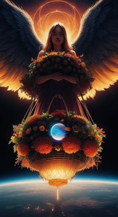 Giant Supernatural Angels of God arms wrapped around giant b...