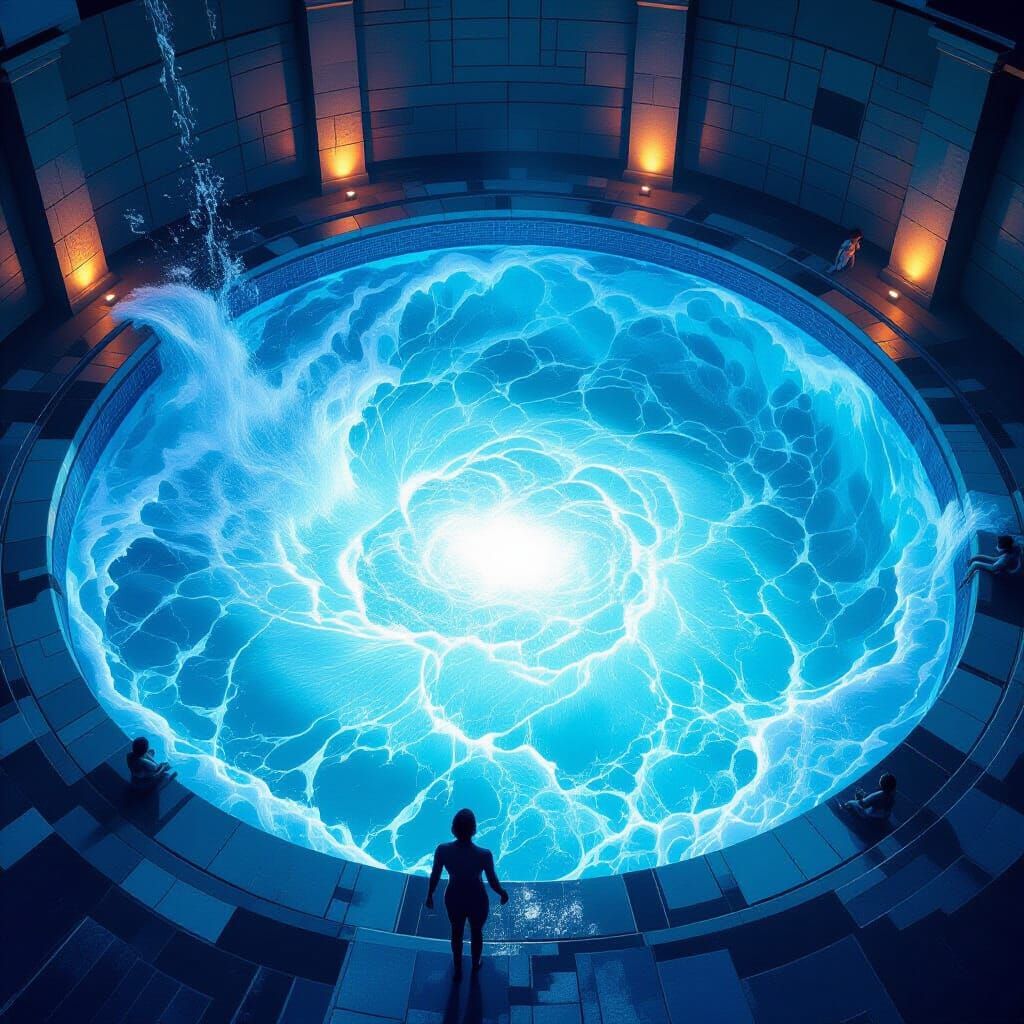 Massive Pool with Central Whirlpool in Digital Matte Paintin...