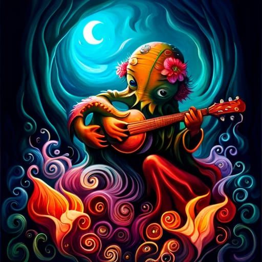 Cthulhu Playing Guitar At Moonlight - AI Generated Artwork - NightCafe ...