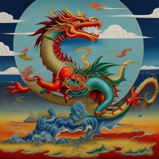 Surreal Chinese Dragon Carnival Dance in Dali Style