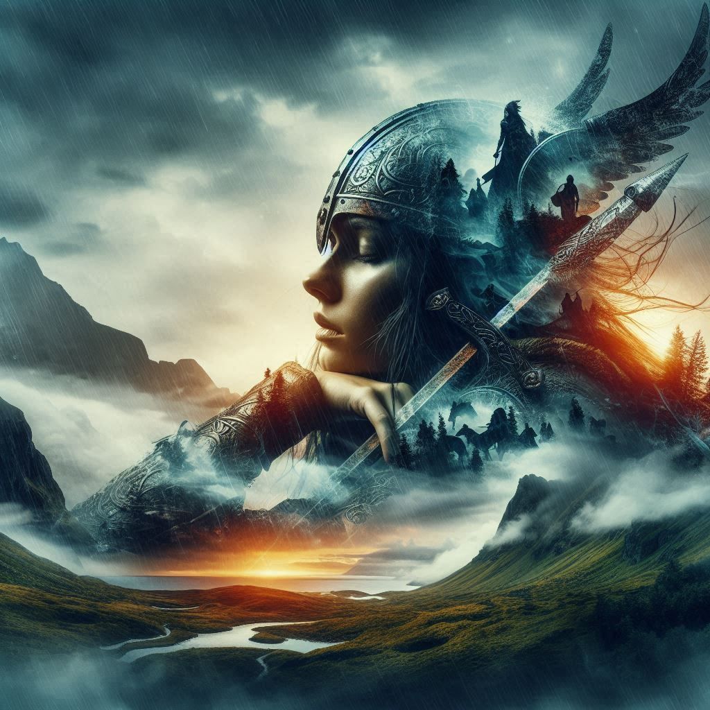 double exposure beautiful fantasy DALL-E 3 portrait landscap...