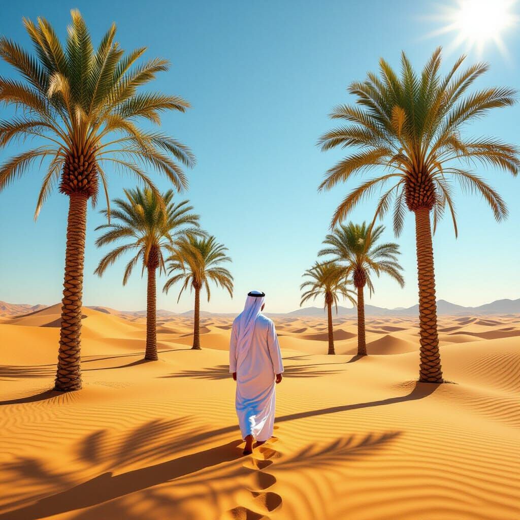 اصنع لي صوره رجل في صحراء وفي  وعمر رجل ثلاثين 
صوره نخيل 