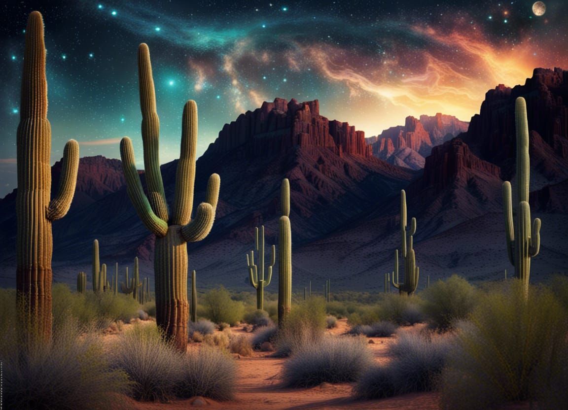 Saguaro Cactus Trees in Sonoran Desert of Arizona - AI Generated ...