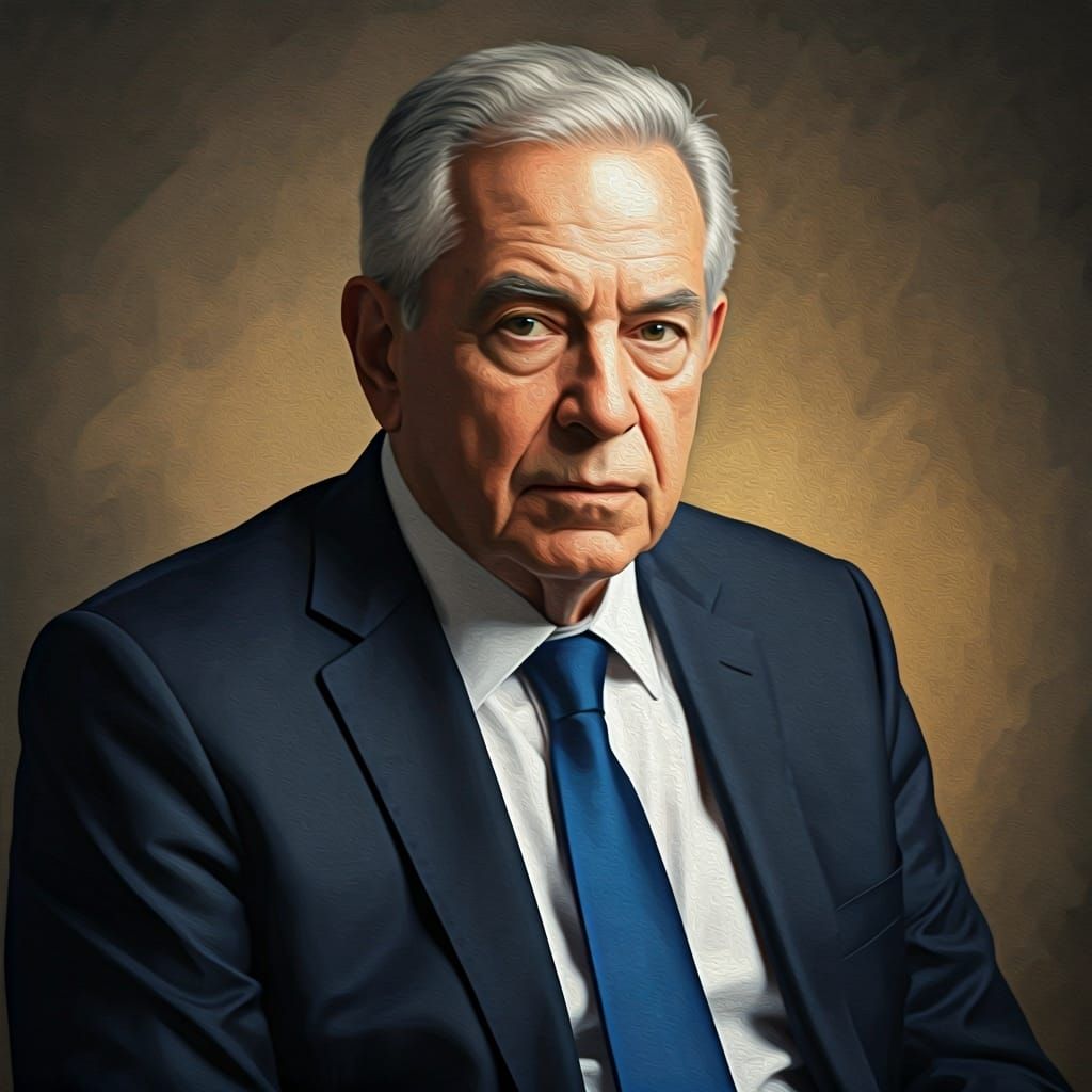 Distinguished Israeli Politician Portrait in Oil Painting St...