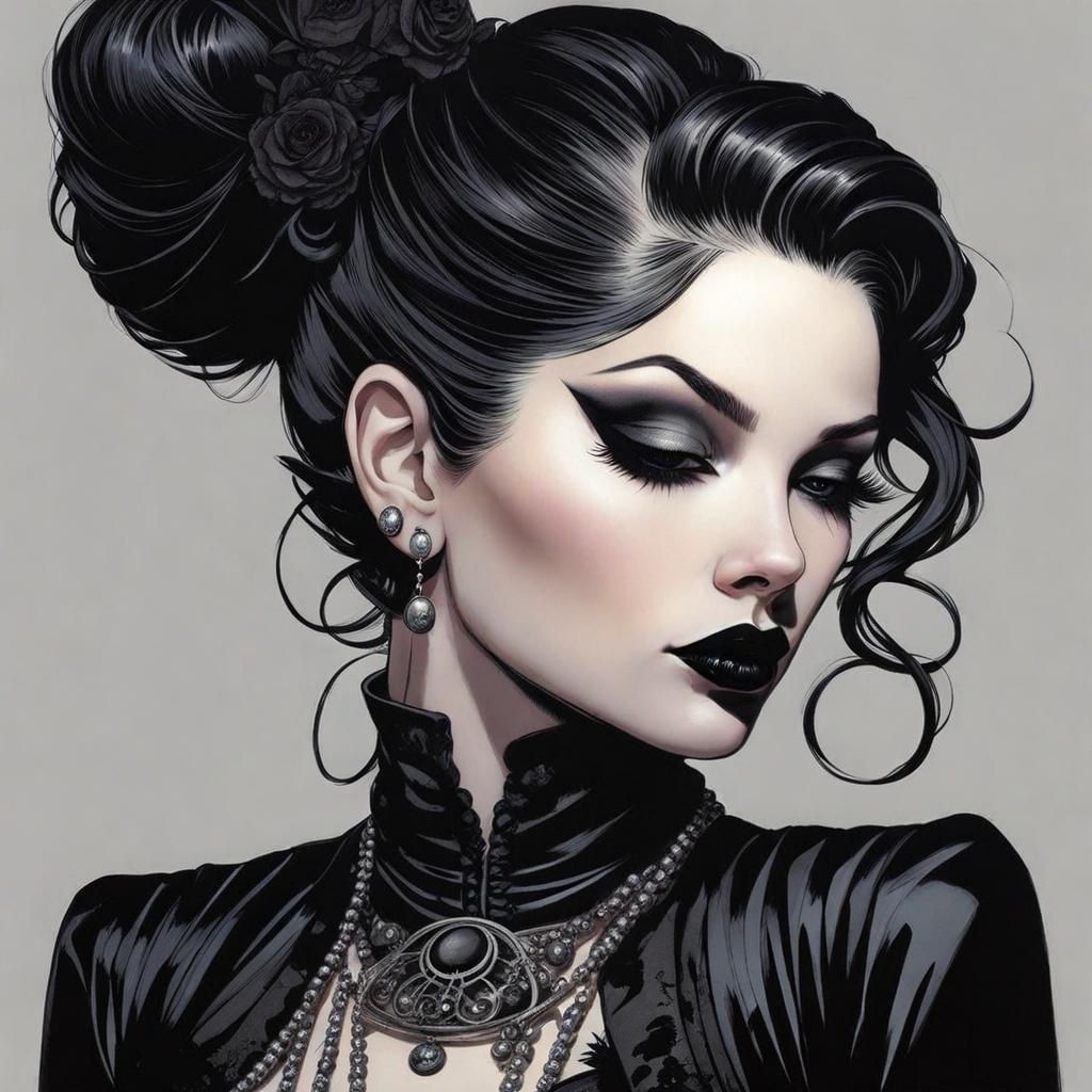 goth girl, grunge bun updo, black lipstick and eyeshadow, sinister ...