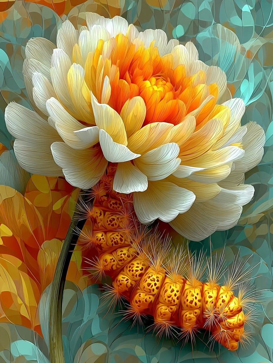 Flower with caterpillar