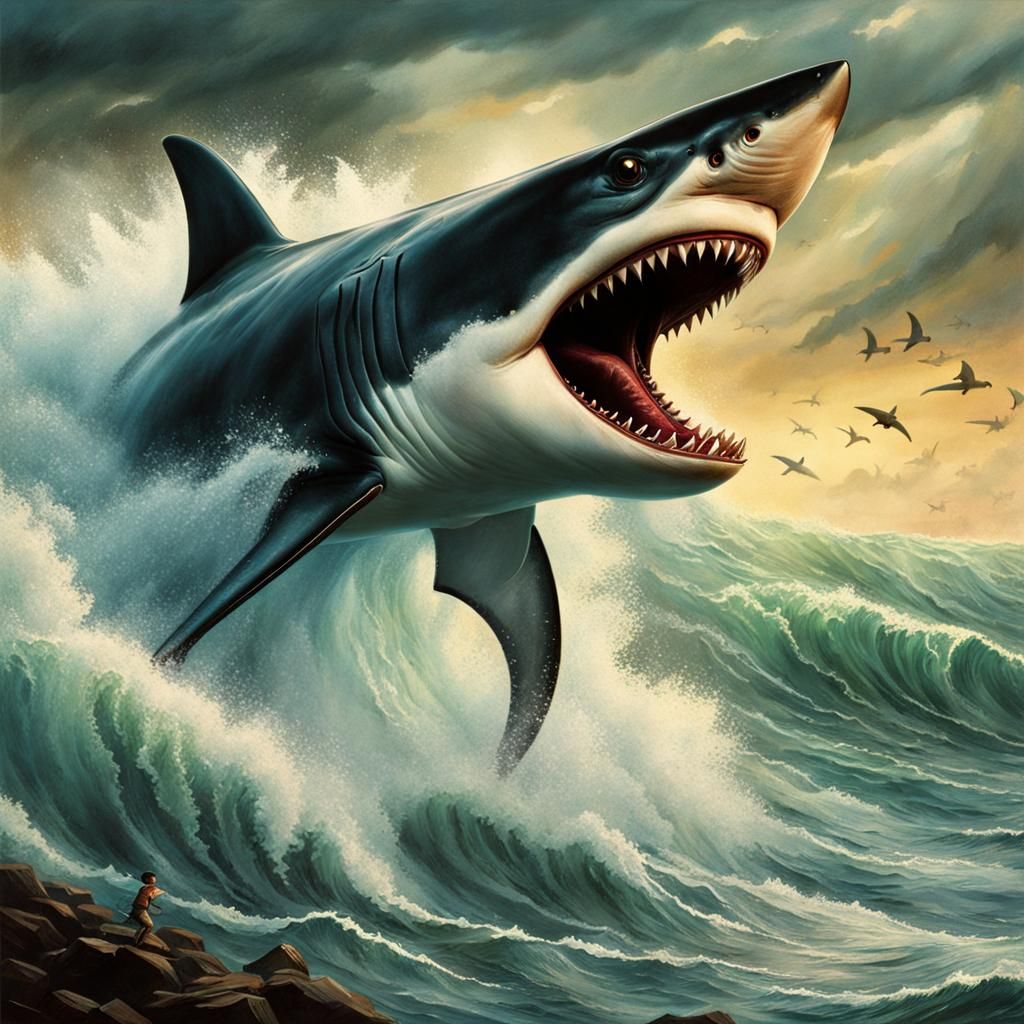 Epic giant scale sharknado :: raging waves :: Realistic Illustration ...