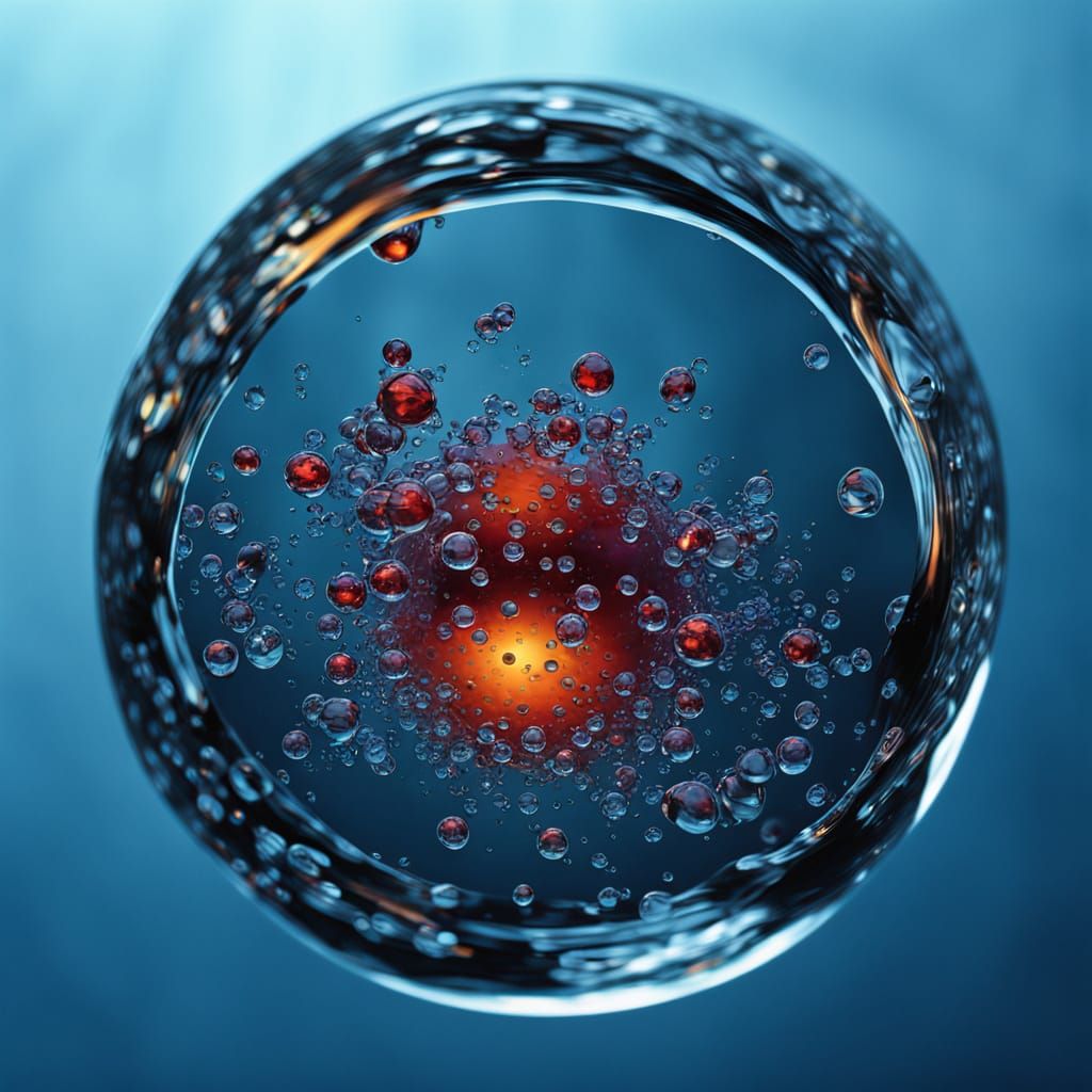 Glowing Atomic Nuclei in Triadic Color Scheme Water Droplet