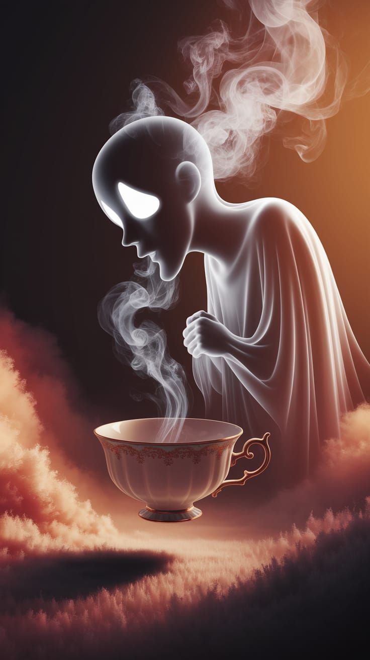 Steam rises from the cup: a…