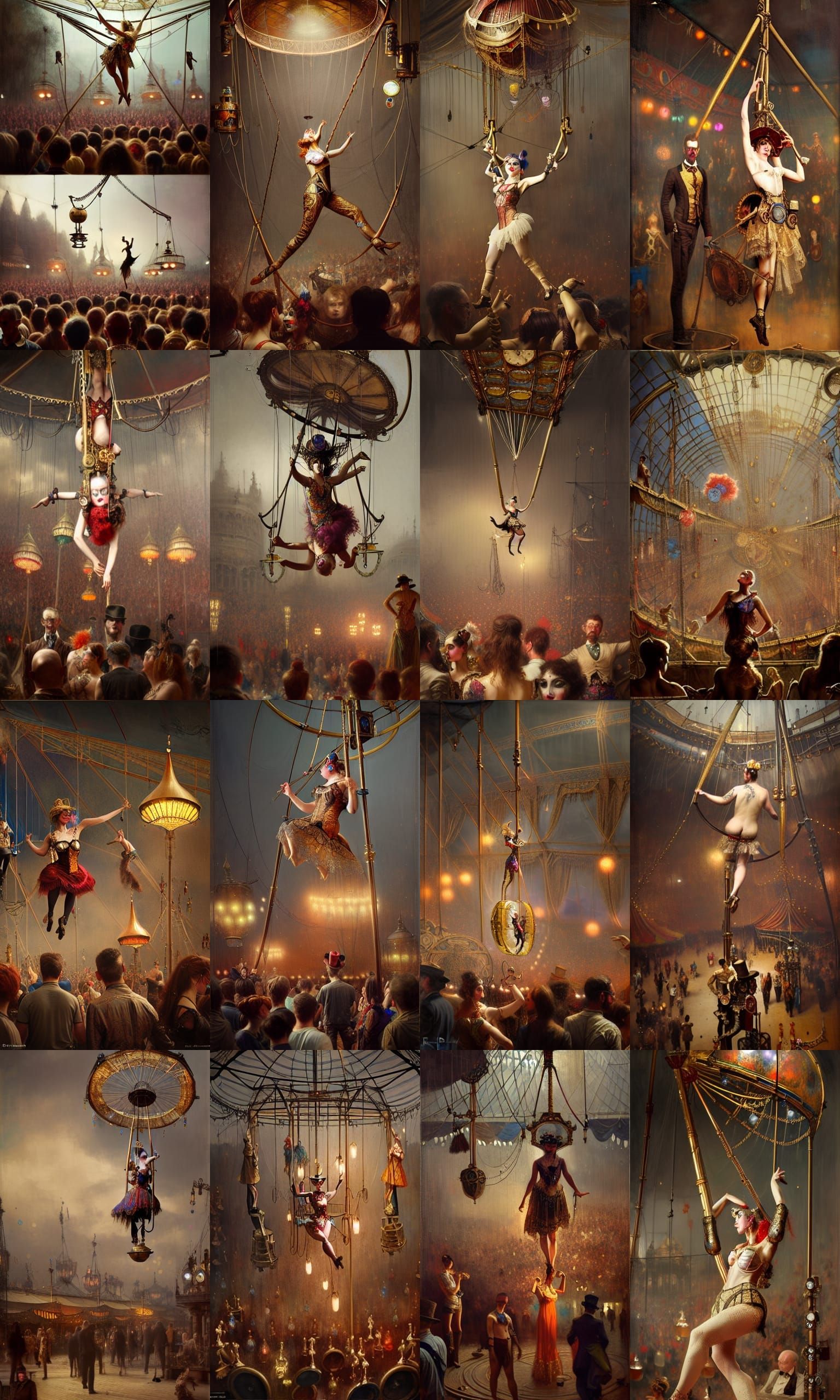 Eccentric trapeze, antique steampunk circus, wood and brass,...