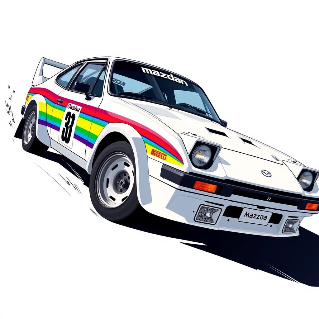 Sleek Rally Car Speeds Through the Frame in Comic Book Style