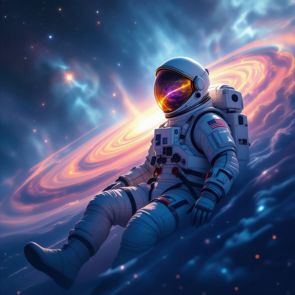 Lone Astronaut Drifting in Cosmic Ocean
