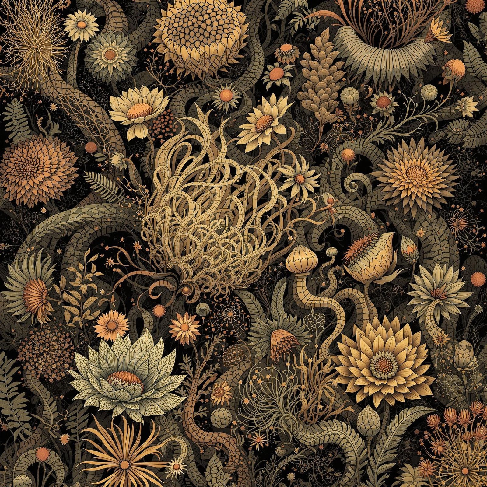 Ethereal Botanical Forms in Muted Earthy Tones