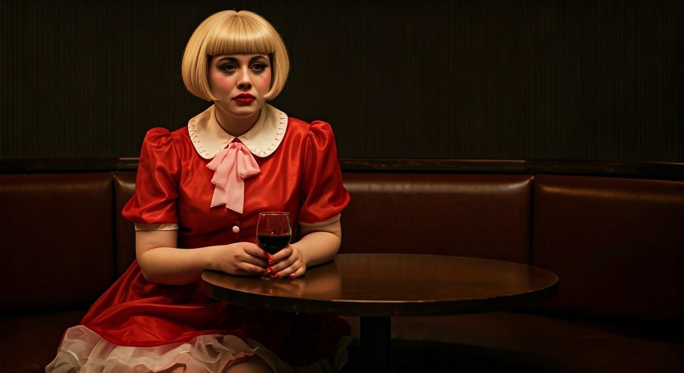 Cinematic Portrait of a Young Woman in a Dimly Lit Bar