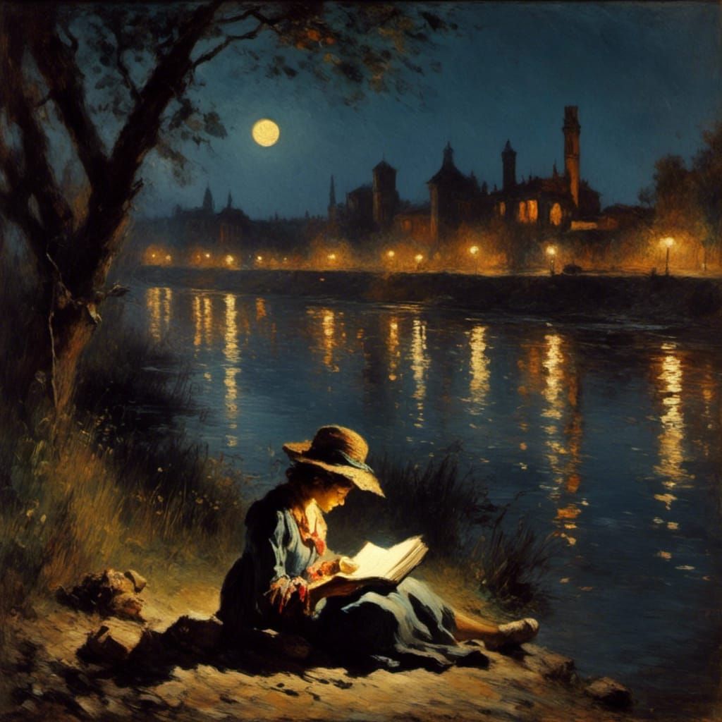 Woman reading by the river
