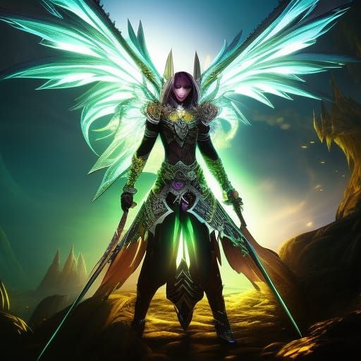 Flirting Happy bioluminescent pixie, big dragon wings, fanta...