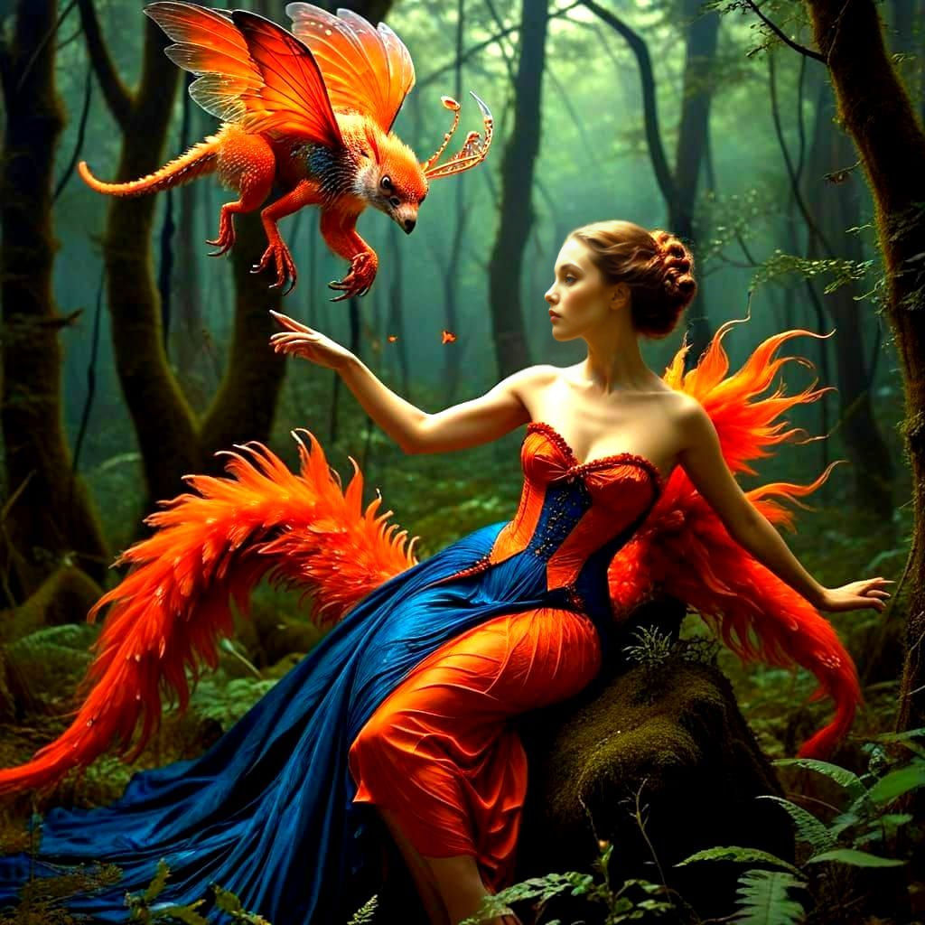 Enigmatic Ladies and Creatures in Ethereal Forest