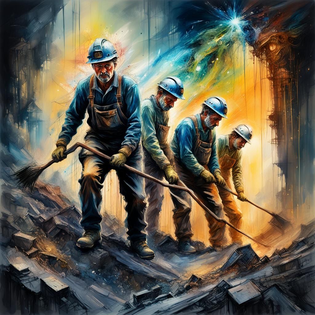 Coal miners emerging from the pit  by @Andy Does AI