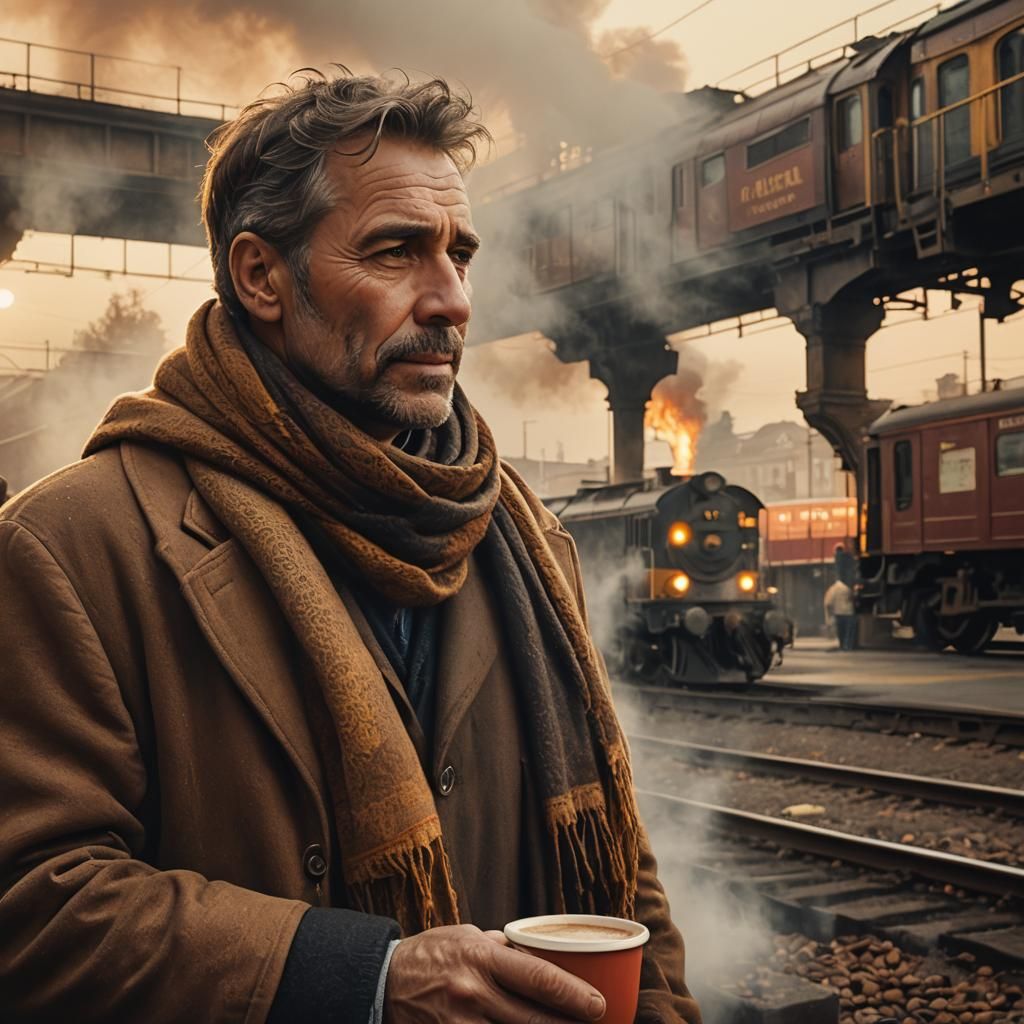Nostalgic Matte Painting: Father Waiting for Train