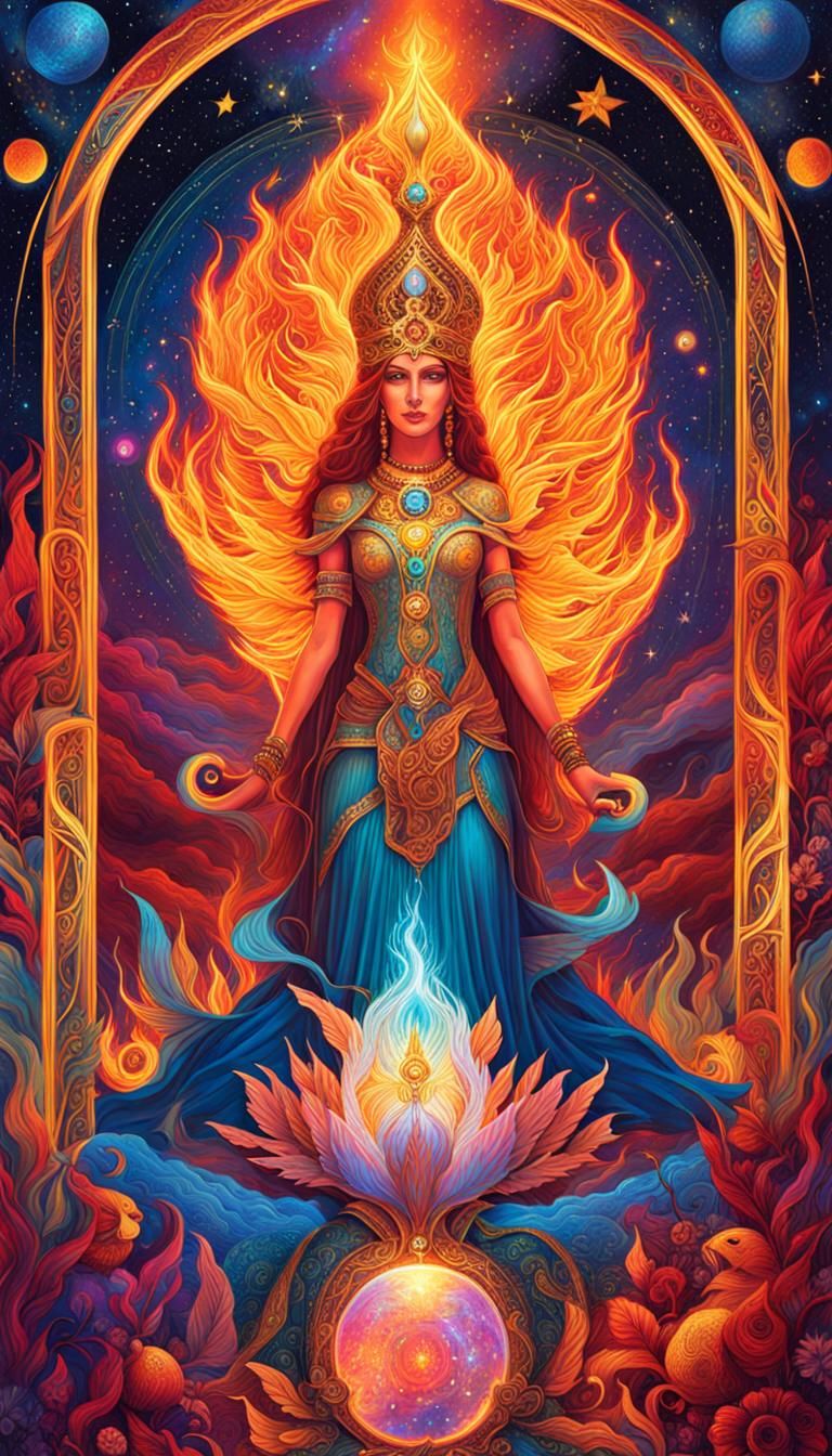 Tarot Card "Fire Empress"  by @AI-Lover