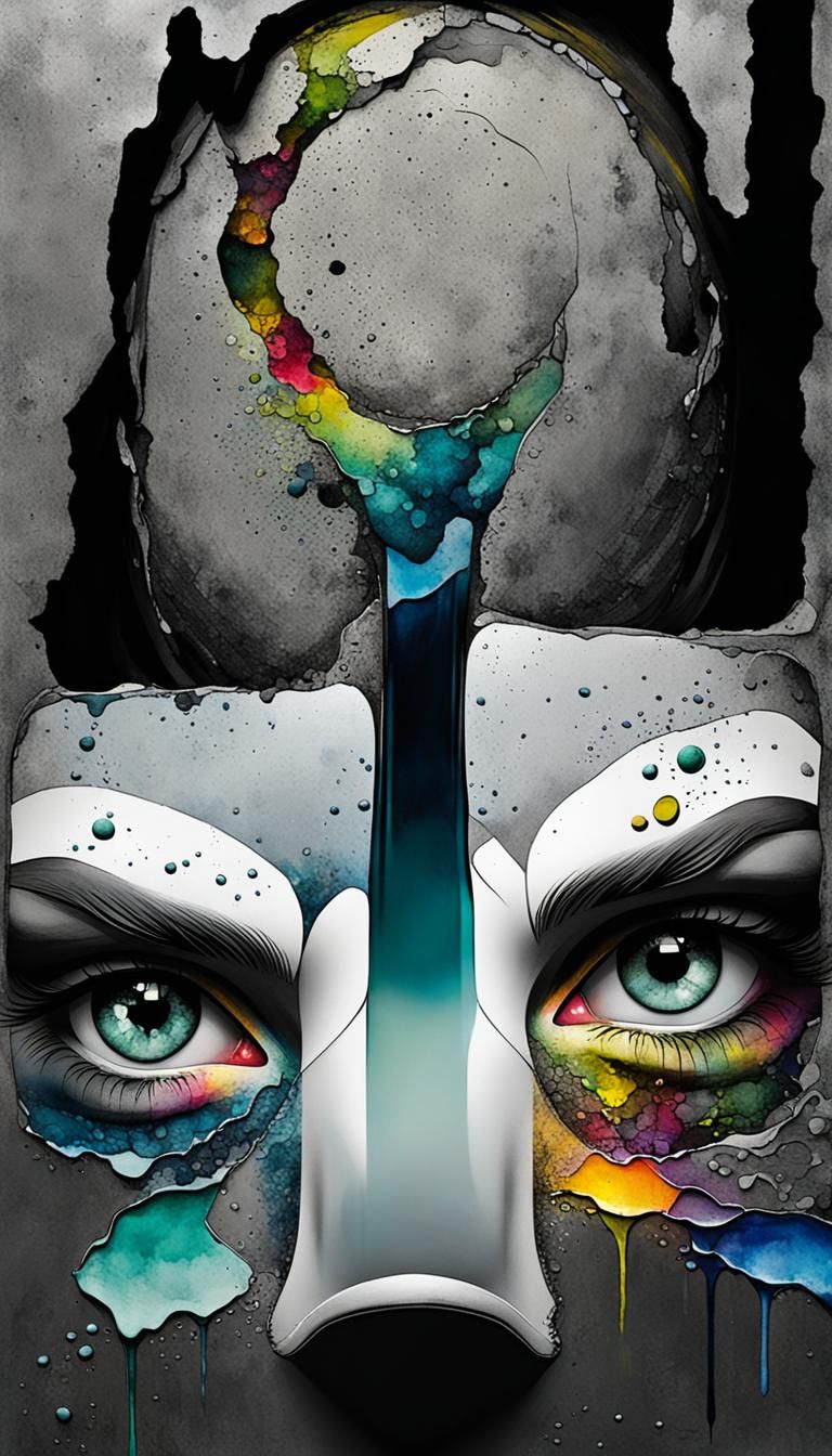 gothic sandman holds people's  dreams in jars ,photogram of collection of random dreams in jars Van Gogh starry, night , rainbow, kids crayo...