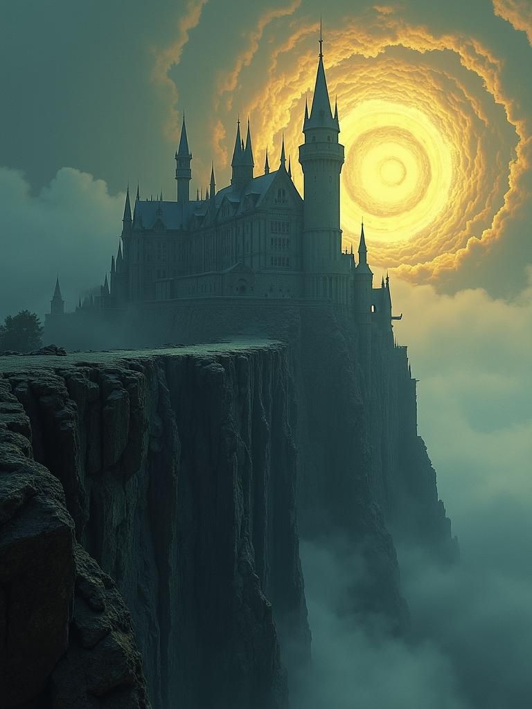 "Immense Gothic Castle on an Overhanging Cliff; Epic, cinematic, brilliant, stunning, intricate, meticulously detailed, dramatic, atmospheri...