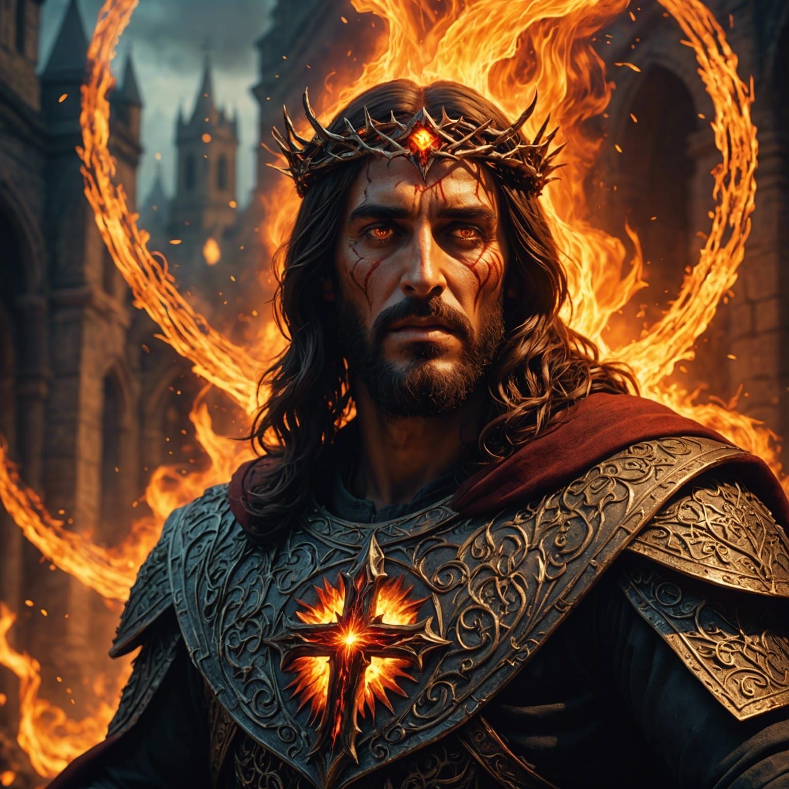 Jesus Christ possessed with demonic evil. Jesus with eyes of...