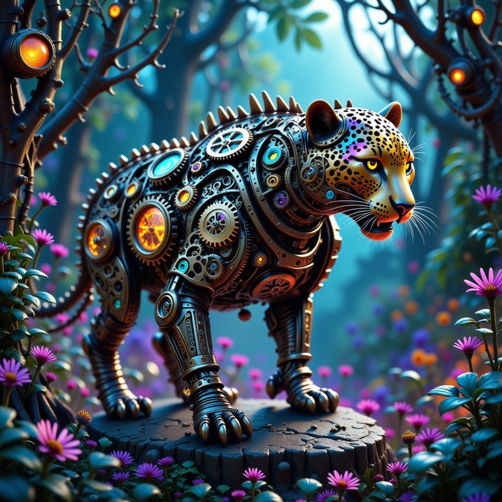 Amazon Jungle Wildlife Mechanical Colorful Clockworks Sci Fi Art Style <lora:TicketyTickTock:1.0>