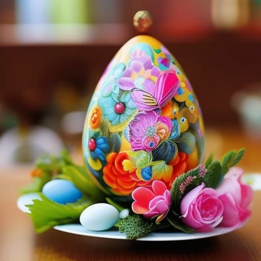 Easter decorated egg  on an ornate pedestal
