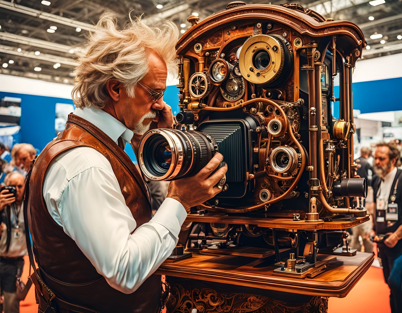 A hyper realistic hyper detailed  man  taking photos at a au...