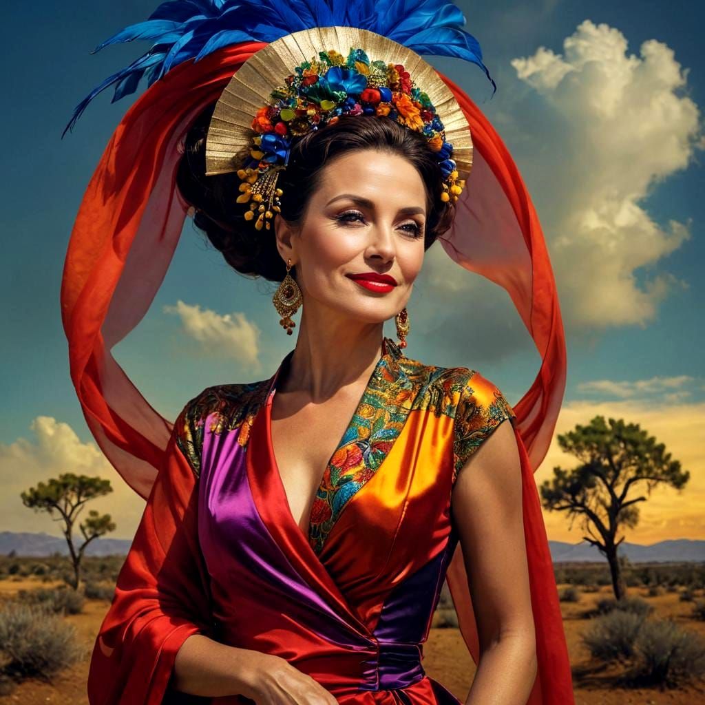 Expressive Portrait of a Happy Woman in Haute Couture