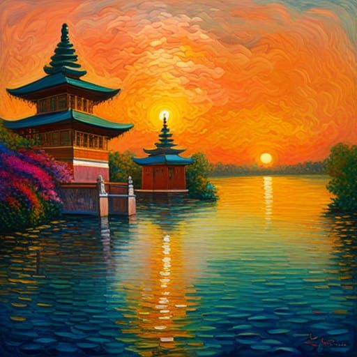 Glimmering Sanskrit Temple in Impressionist Style