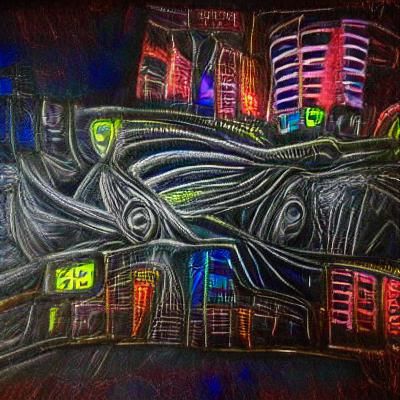 Futuristic Lovecraftian Neon Cityscape