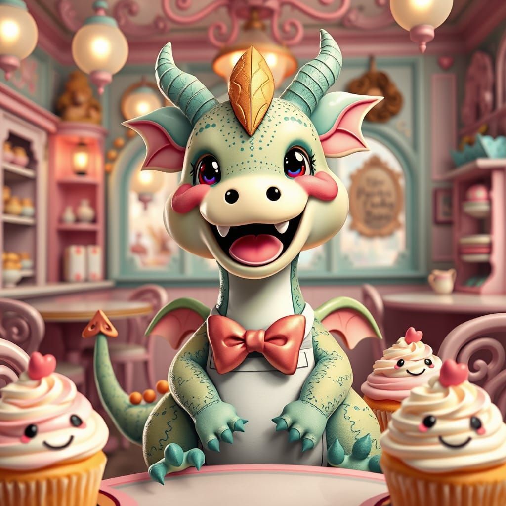 Happy Kawaii Dragon in the Kawaii Cupcakes Shop  by @Yulia 