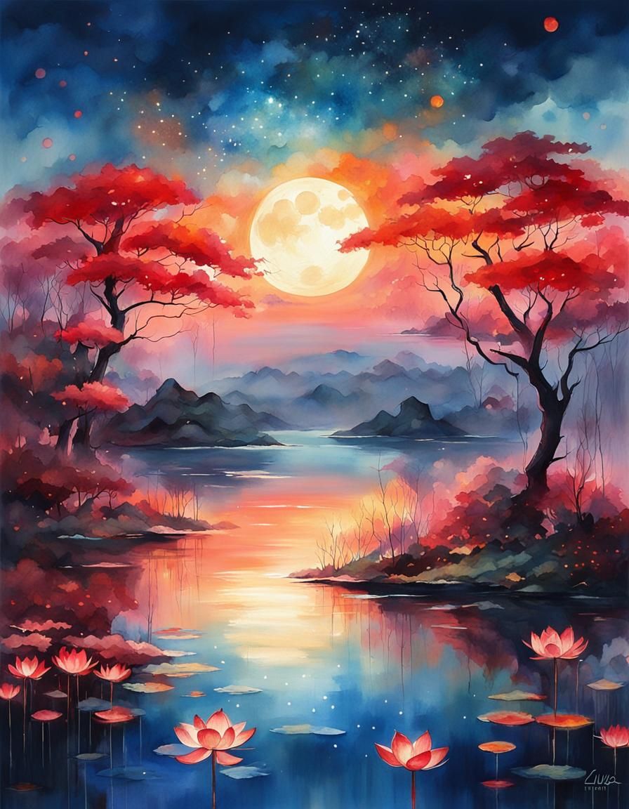 Lotus Moon Night  by @Jasmine Liu
