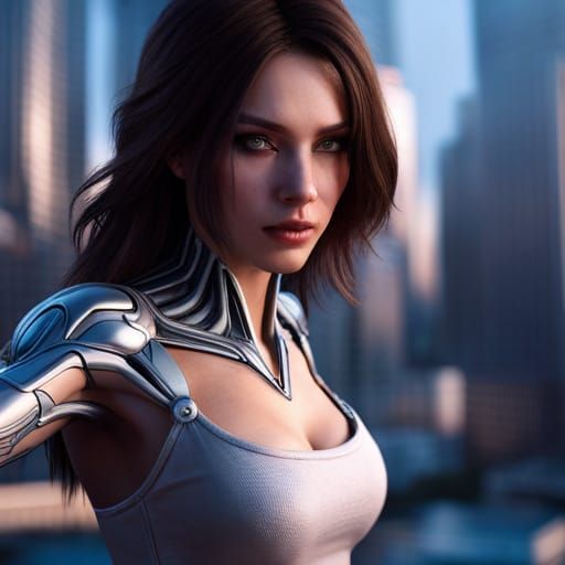 Ultra hyper photo realistic detailed gorgeous woman with cyb...