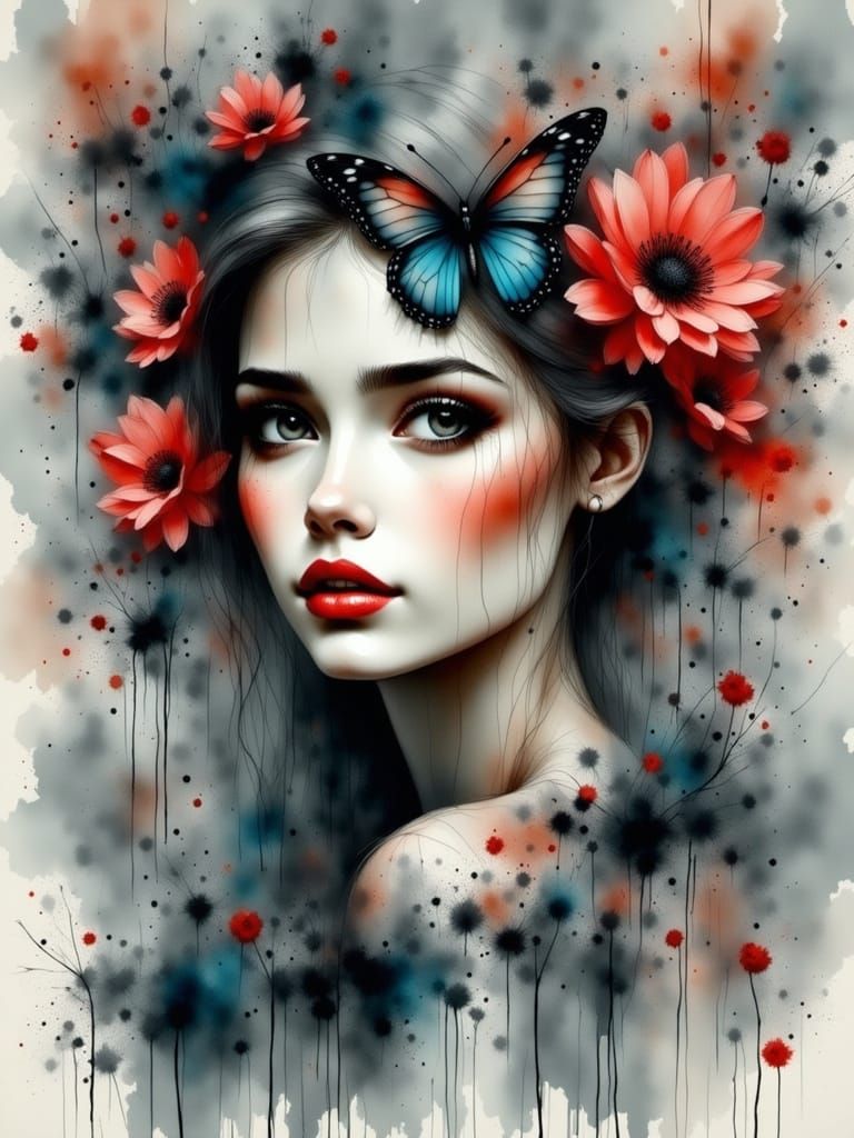 Feminine Portrait in Mixed Media