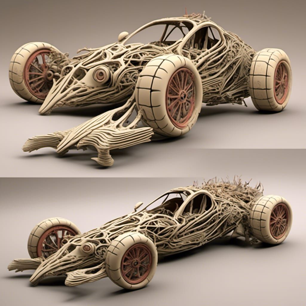  <lora:Boneyard:1.0>Sports car on a race track, bone structure