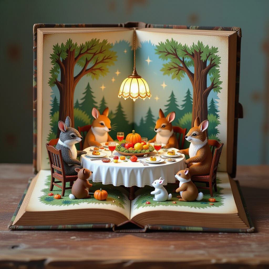 We read the story about Thanksgiving banquet scene where various forest animals, gather arou...  by @Cute dog