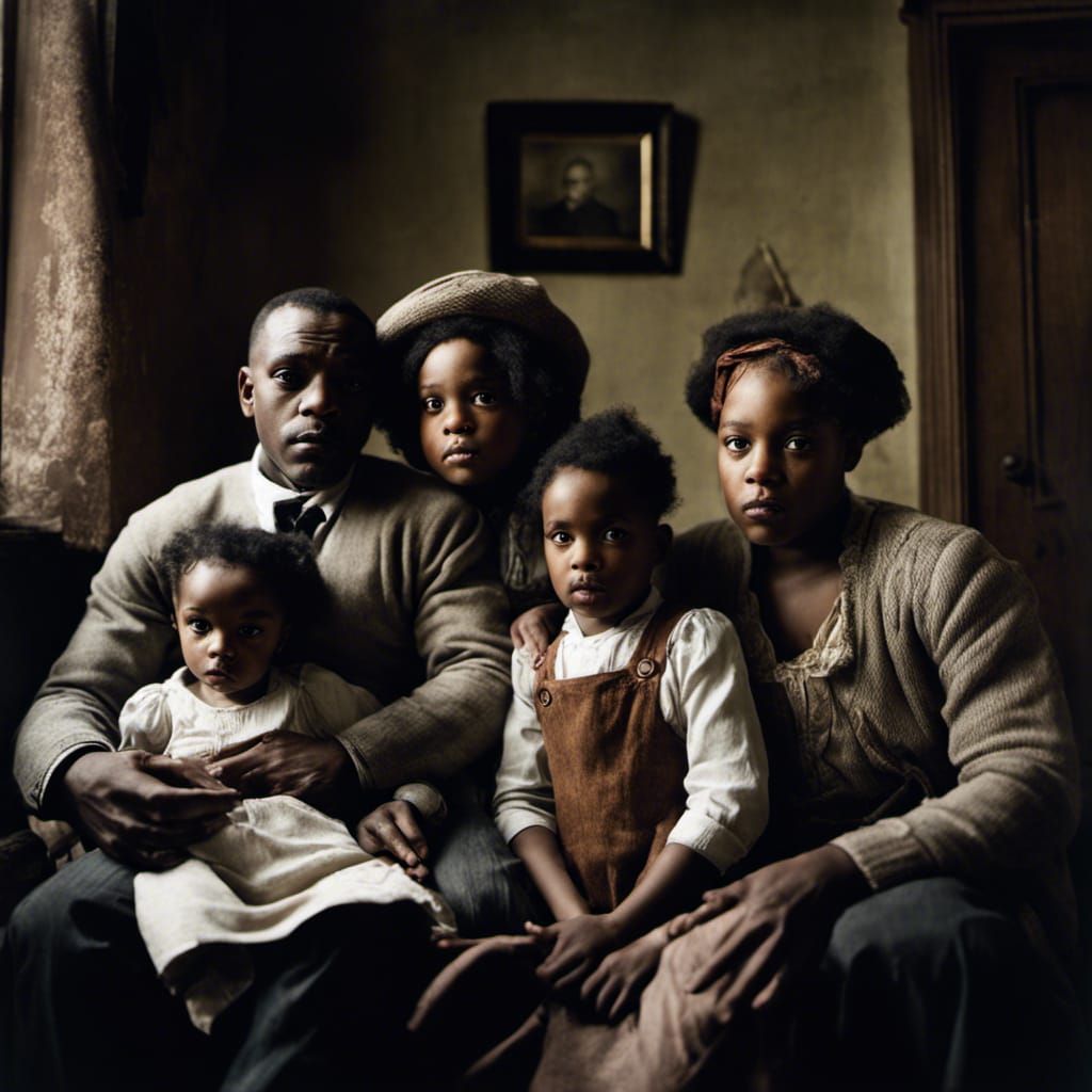 Portrait of a an African American family living in a early 2...