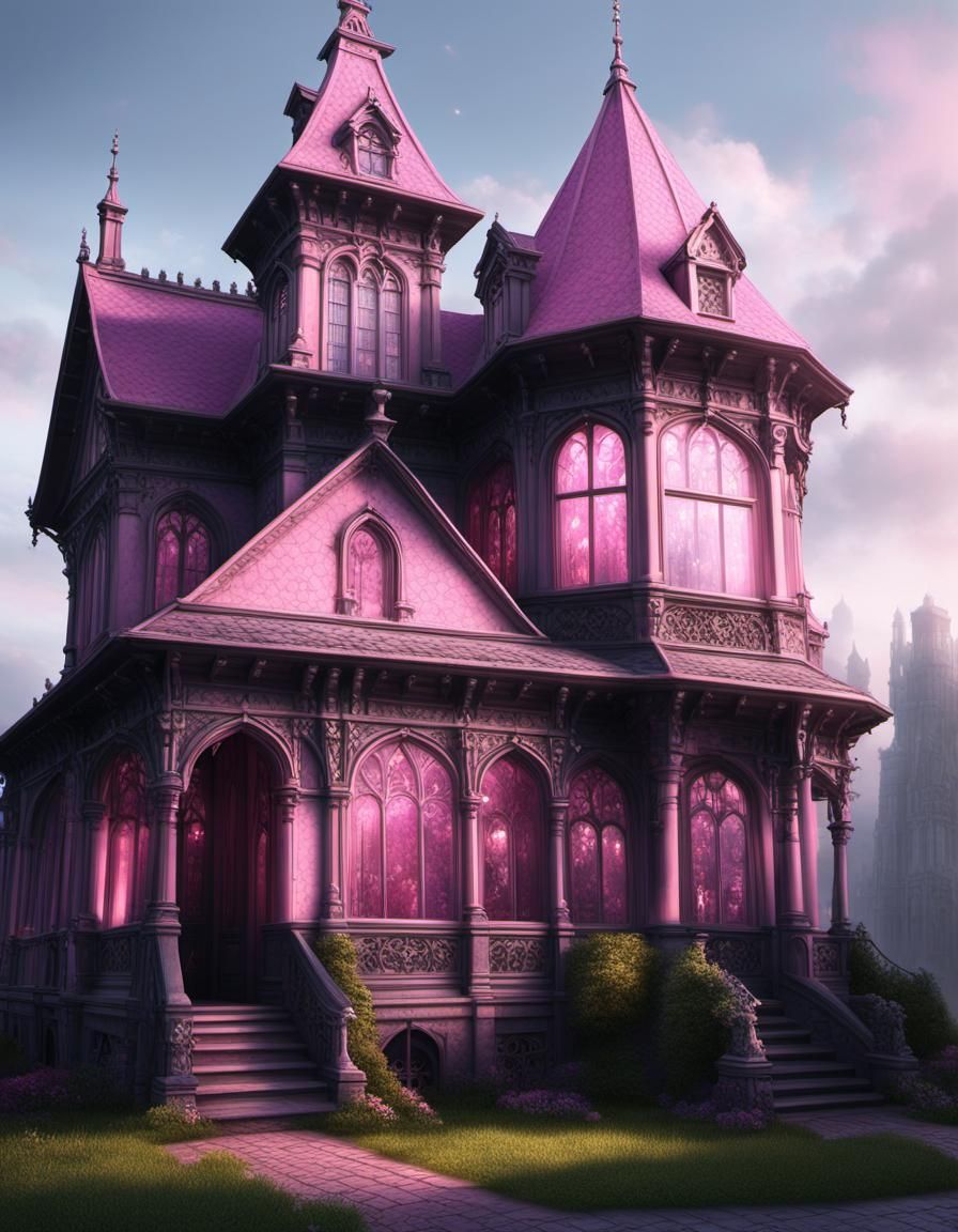 Beautiful pink gothic house& realistic vibes& hyperdetailed intricately ...