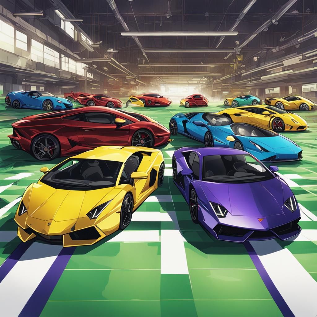 A line-up of shiny metallic cars and left to right there is ...