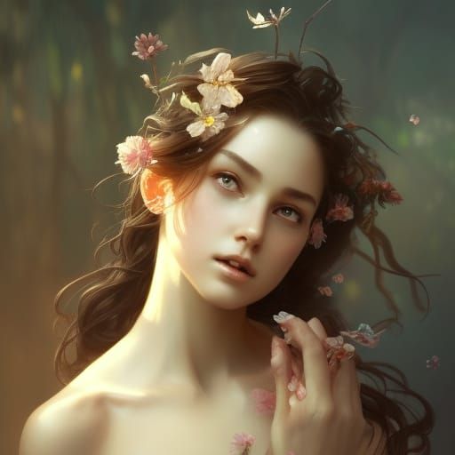 Free AI Image  Portrait of woman with fantasy fairycore aesthetic