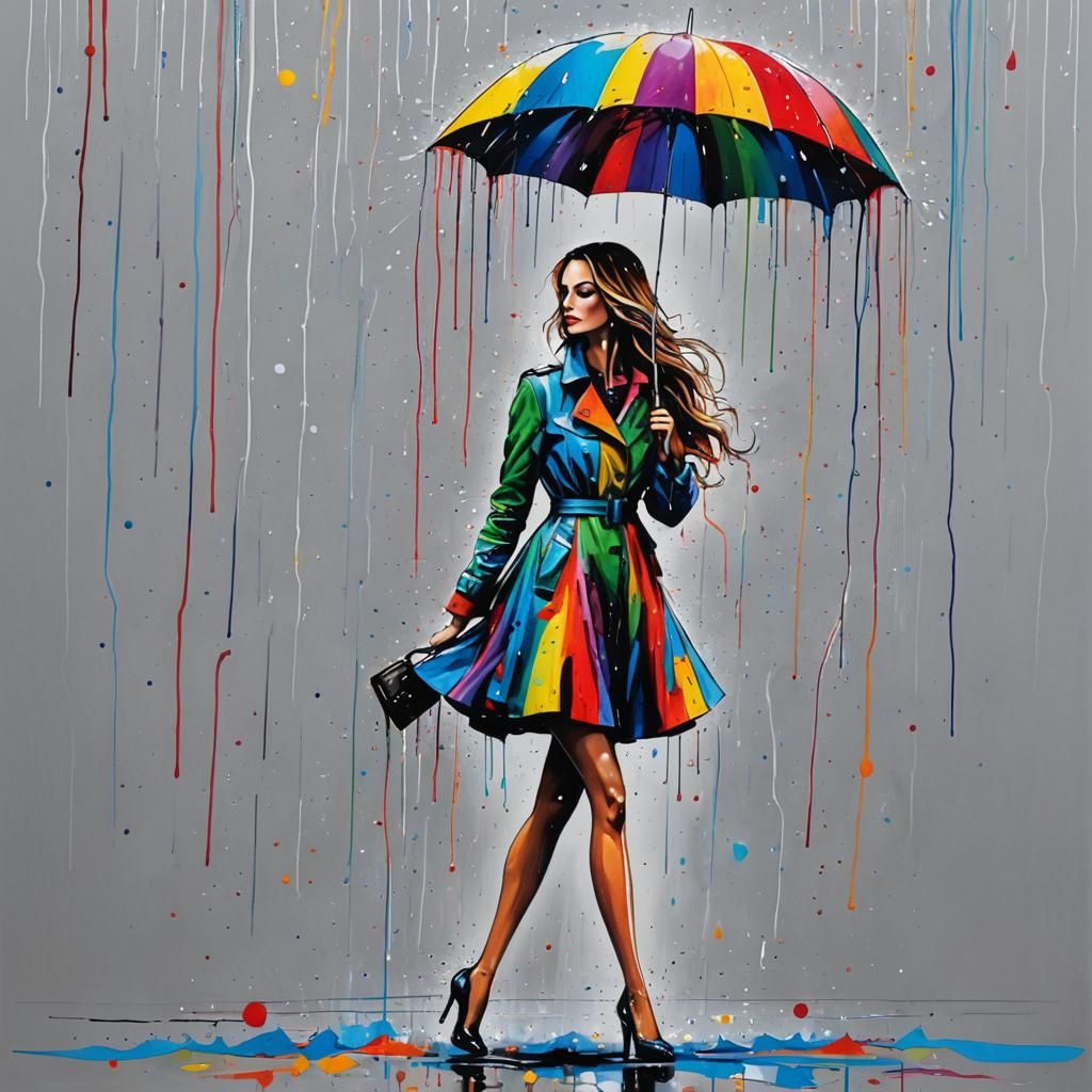 Marc Allante sublime and elegant woman in a multicolored rai...