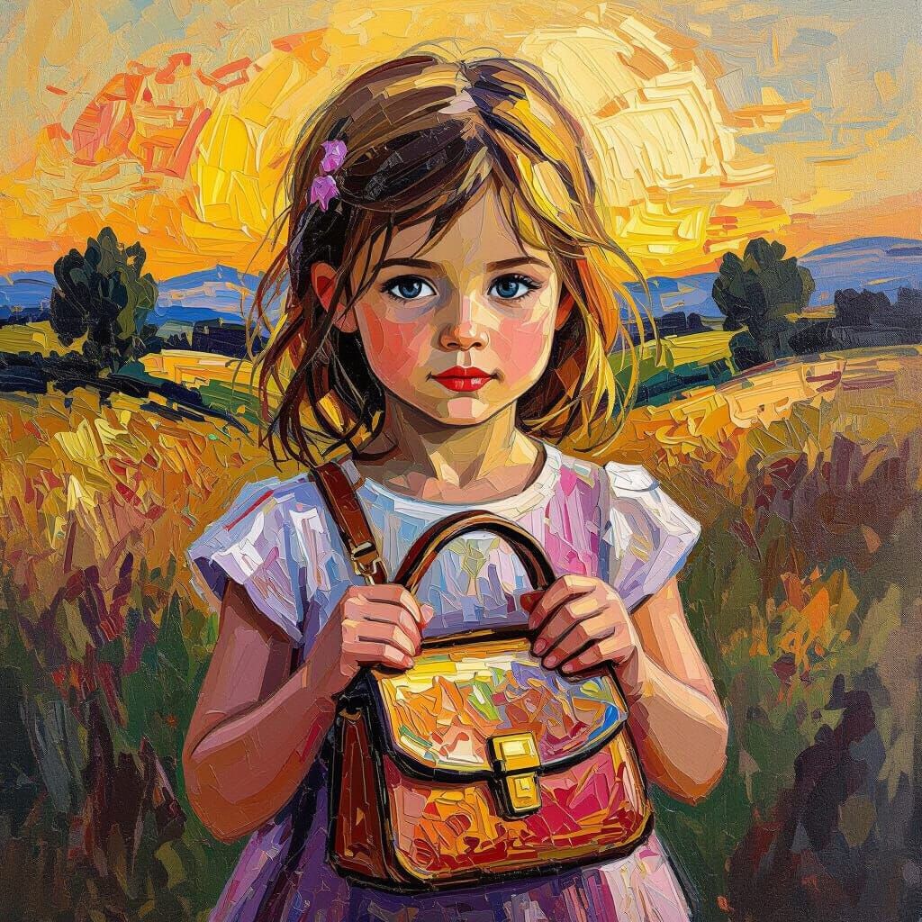 Girl with Purse: Neo-Impressionist Oil Painting