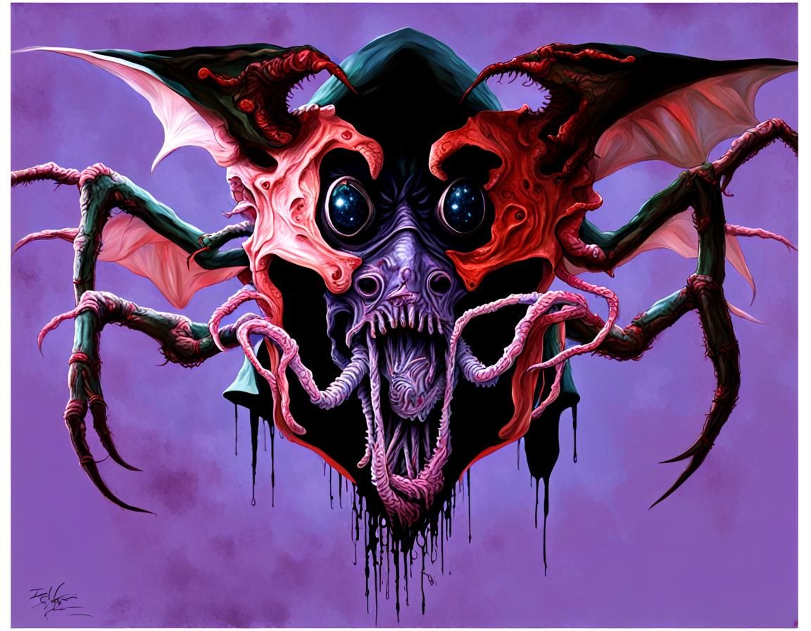 eldritch face hugger ghost wearing a disgusting gory mask ma...
