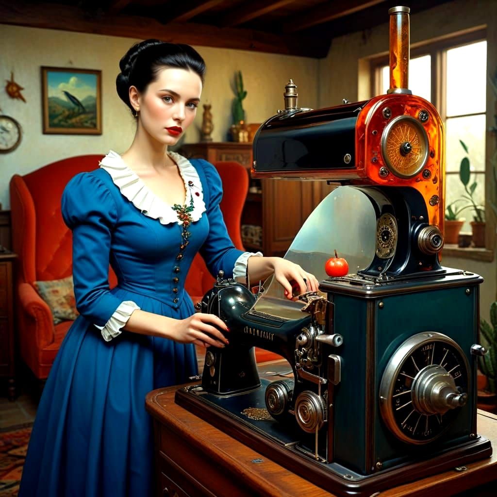 Surrealistic Amber Dreamscape with Elegant Lady