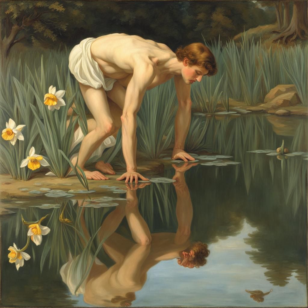 Narcissus admiring his reflection in water 