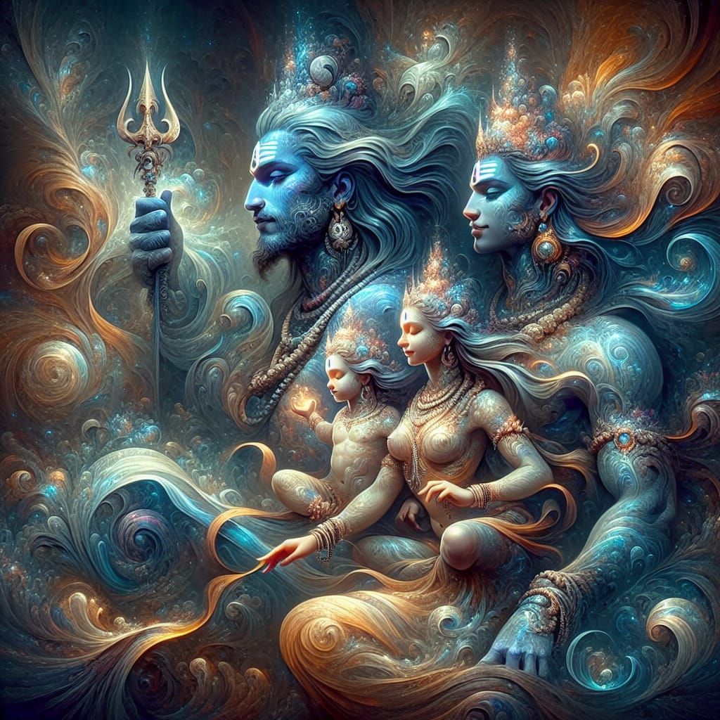 Create image of bhagawan shiva and Parvati full family 